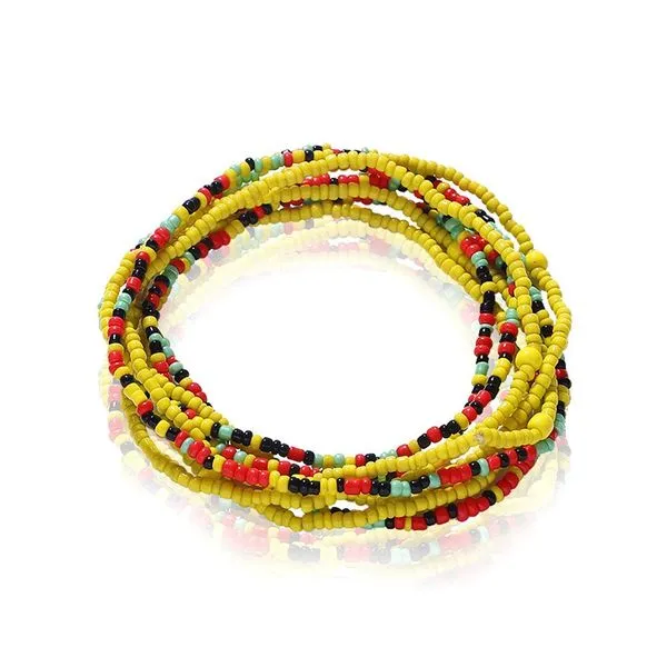 01 Bracelets B644 Yellow Multi Seed Bead Layered Bracelet