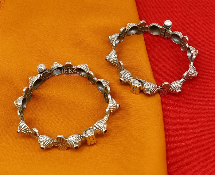 Bracelets TRIBAL ORNAMENTS Vintage trendy style 925 sterling silver handmade unique tribal cultural bangle bracelet kada with red stone work wedding jewelry nba384