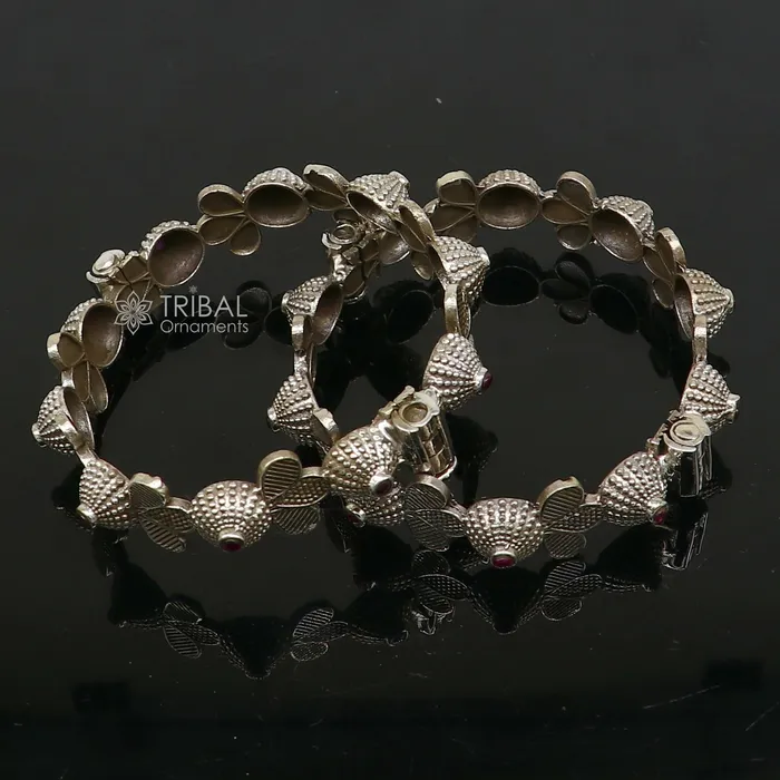 Bracelets TRIBAL ORNAMENTS Vintage trendy style 925 sterling silver handmade unique tribal cultural bangle bracelet kada with red stone work wedding jewelry nba384
