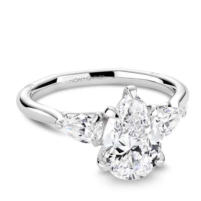 14K White Gold Diamond Semimount Ring Pear Head Threestone Noam Carver Rings 14K White Gold Diamond Semimount Ring Pear Head Threestone Noam Carver Rings