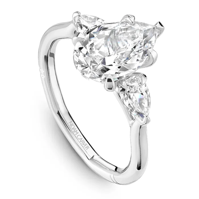 14K White Gold Diamond Semimount Ring Pear Head Threestone Noam Carver Rings 14K White Gold Diamond Semimount Ring Pear Head Threestone Noam Carver Rings