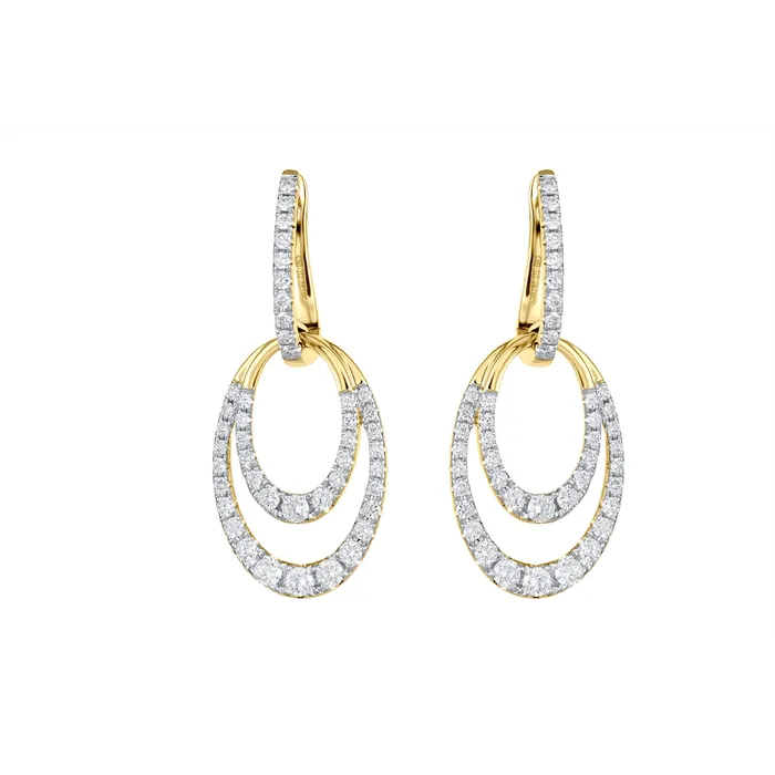 14K Yellow and White Gold Double Oval Design Diamond Dangle Earrings Meierotto Jewelers Earrings