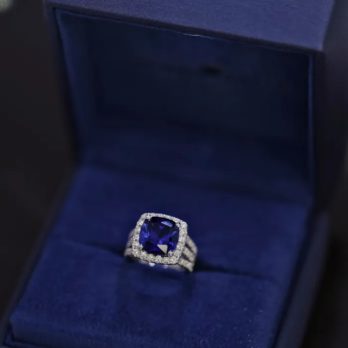 Diamond Source NYC Rings Diffused Cushion Cut Blue Sapphire Cocktail Diamond Ring Set in 14K White Gold 750ct tw Diamond Source NYC Rings Diffused Cushion Cut Blue Sapphire Cocktail Diamond Ring Set in 14K White Gold 750ct tw