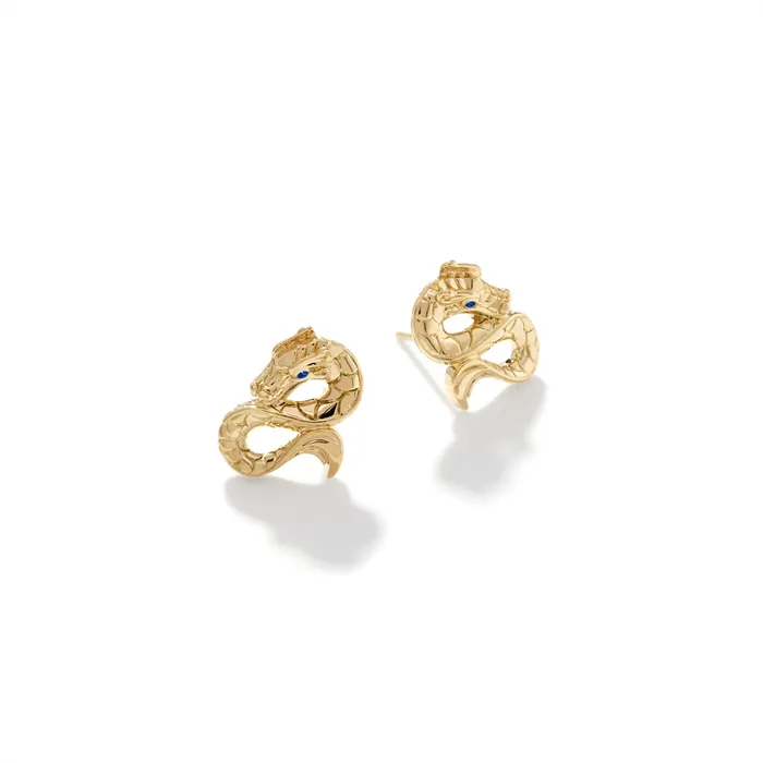 Earrings John Hardy John Hardy Legends Naga 18K Gold Heritage Stud Earrings with Blue Sapphire Eyes
