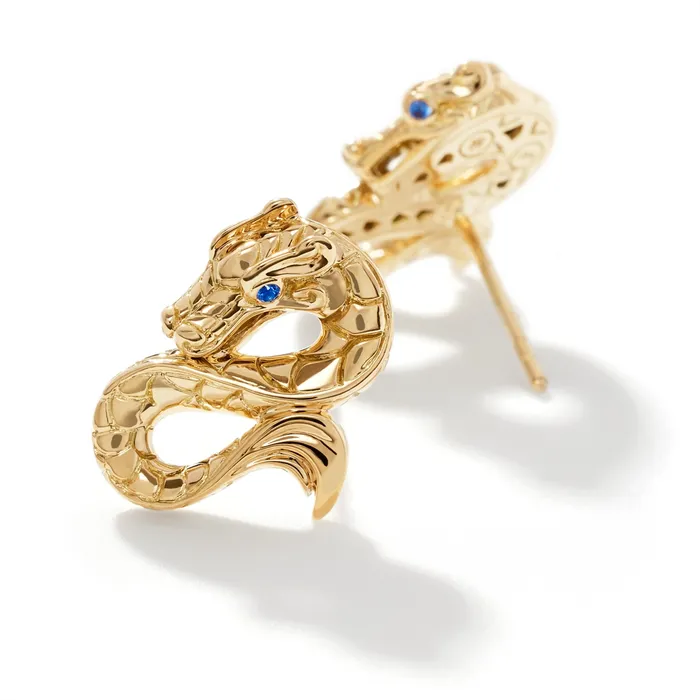 Earrings John Hardy John Hardy Legends Naga 18K Gold Heritage Stud Earrings with Blue Sapphire Eyes Earrings John Hardy John Hardy Legends Naga 18K Gold Heritage Stud Earrings with Blue Sapphire Eyes