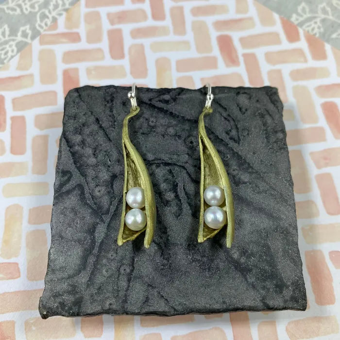 Earrings Pea Pod Drop Earrings 2 Pearls Michael Michaud
