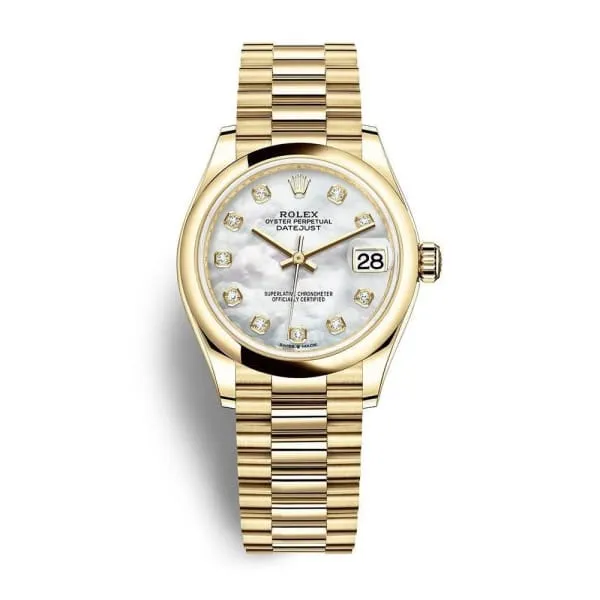 Rolex Bracelets Rolex Datejust 31mm Ref 2782480016 White Mother of Pearl Dial 18K Yellow Gold President Bracelet Womens Watch