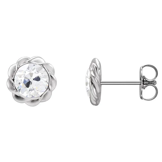 4 Carats Natural Earth Mined Diamond Stud Earrings Bezel Set Old Cut Jewelry Twisted Style HarryChadEntcom Earrings