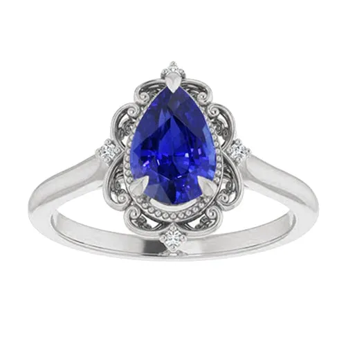 Milgrain Blue Sapphire Ring 225 Ct Halo Pear Round Diamonds HarryChadEntcom Rings Milgrain Blue Sapphire Ring 225 Ct Halo Pear Round Diamonds HarryChadEntcom Rings