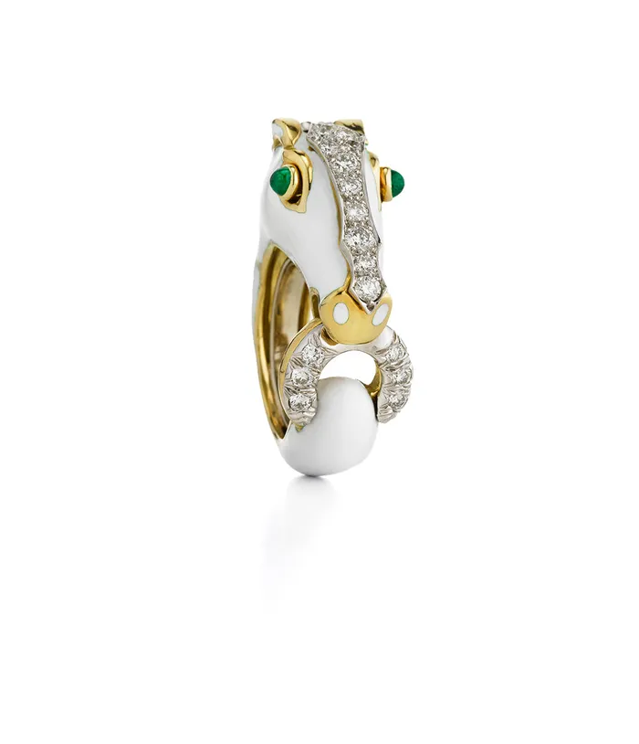Rings David Webb Horse Ring White Enamel Emerald