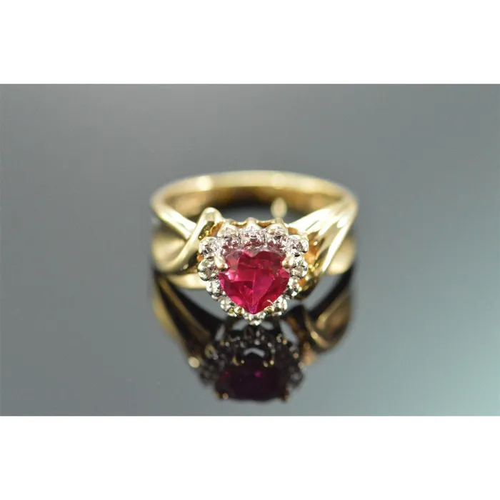 Rings GB Heart Shaped Red Ruby Natural Earth Mined Diamond Ring 215 Carats Yellow Gold 14K Rings GB Heart Shaped Red Ruby Natural Earth Mined Diamond Ring 215 Carats Yellow Gold 14K