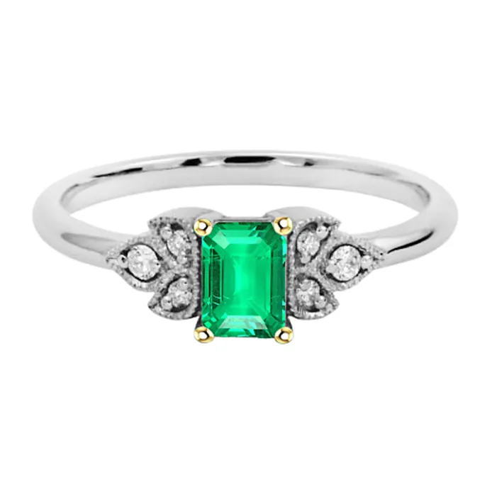 Rings HarryChadEntcom Comfort Fit Diamond Green Emerald Ring Milgrain Design Rings HarryChadEntcom Comfort Fit Diamond Green Emerald Ring Milgrain Design