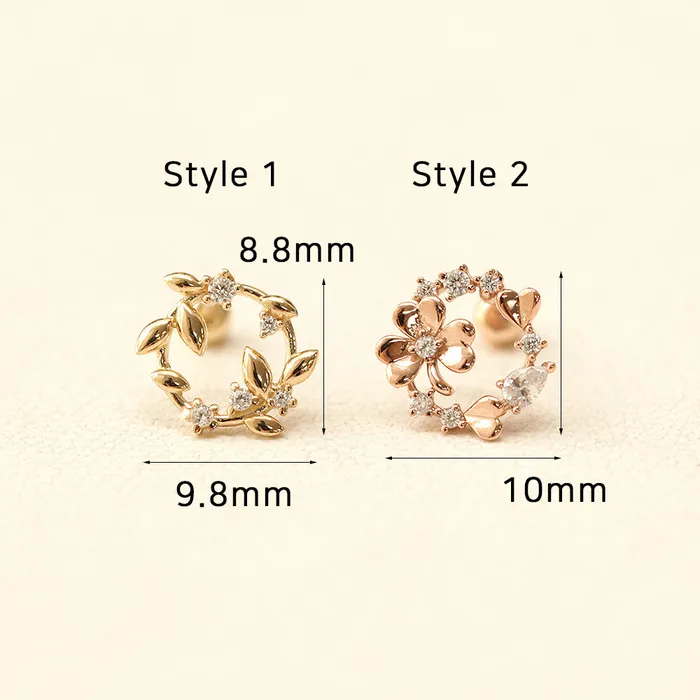 14K Gold Wreath Flower Cartilage Earring 20G18G16G MinimalBijoux Earrings