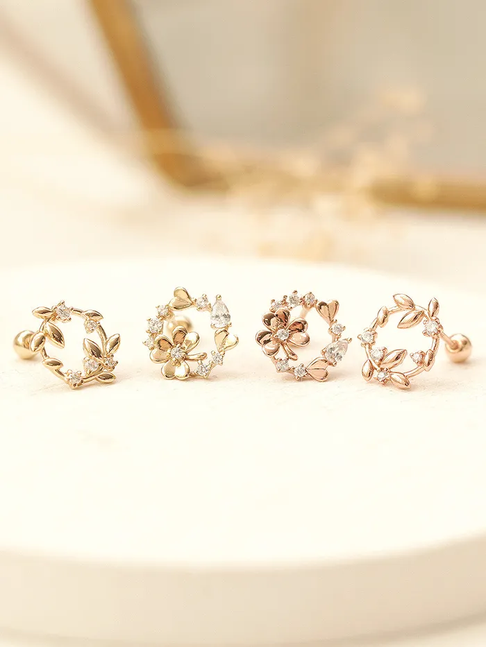 14K Gold Wreath Flower Cartilage Earring 20G18G16G MinimalBijoux Earrings