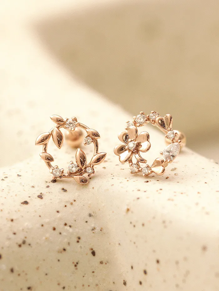 14K Gold Wreath Flower Cartilage Earring 20G18G16G MinimalBijoux Earrings
