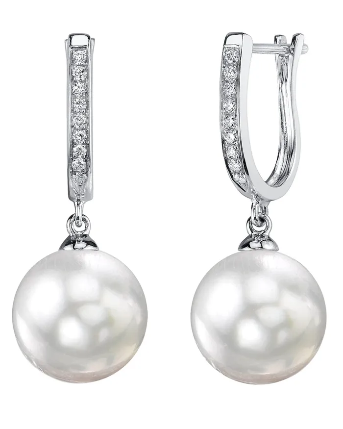 Earrings SPT White South Sea Pearl Diamond Captivate Dangle Earrings