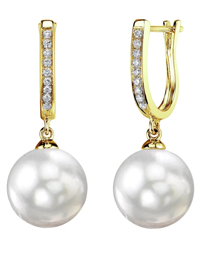 Earrings SPT White South Sea Pearl Diamond Captivate Dangle Earrings