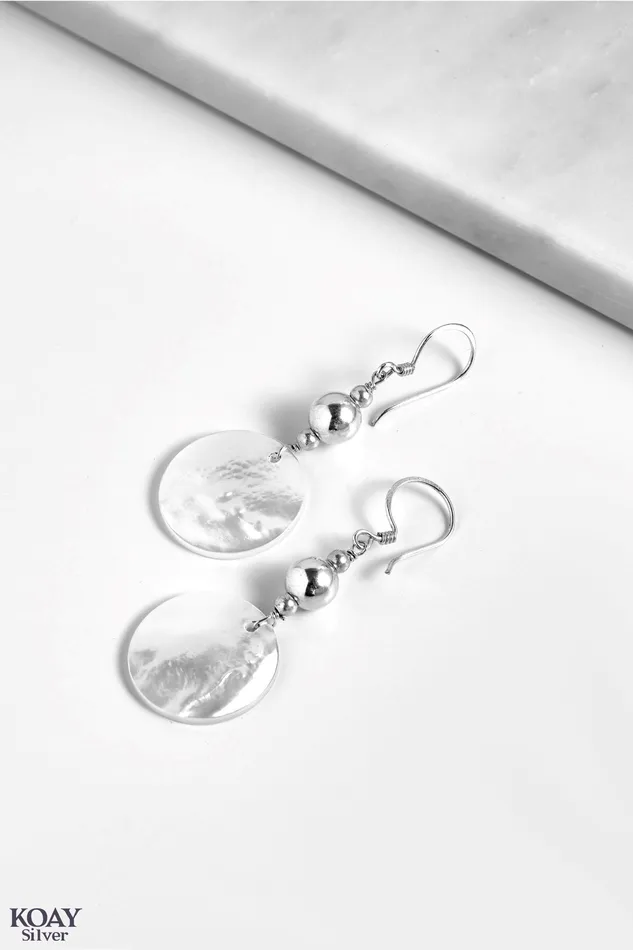 KOAY Silver Store Earrings Circle Sadaf And Ball Earring