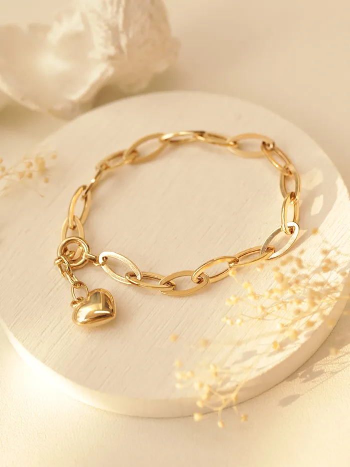 MinimalBijoux Bracelets 14K Gold Heart Round Chain Bracelet