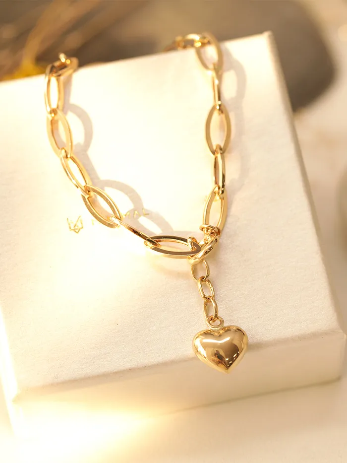 MinimalBijoux Bracelets 14K Gold Heart Round Chain Bracelet