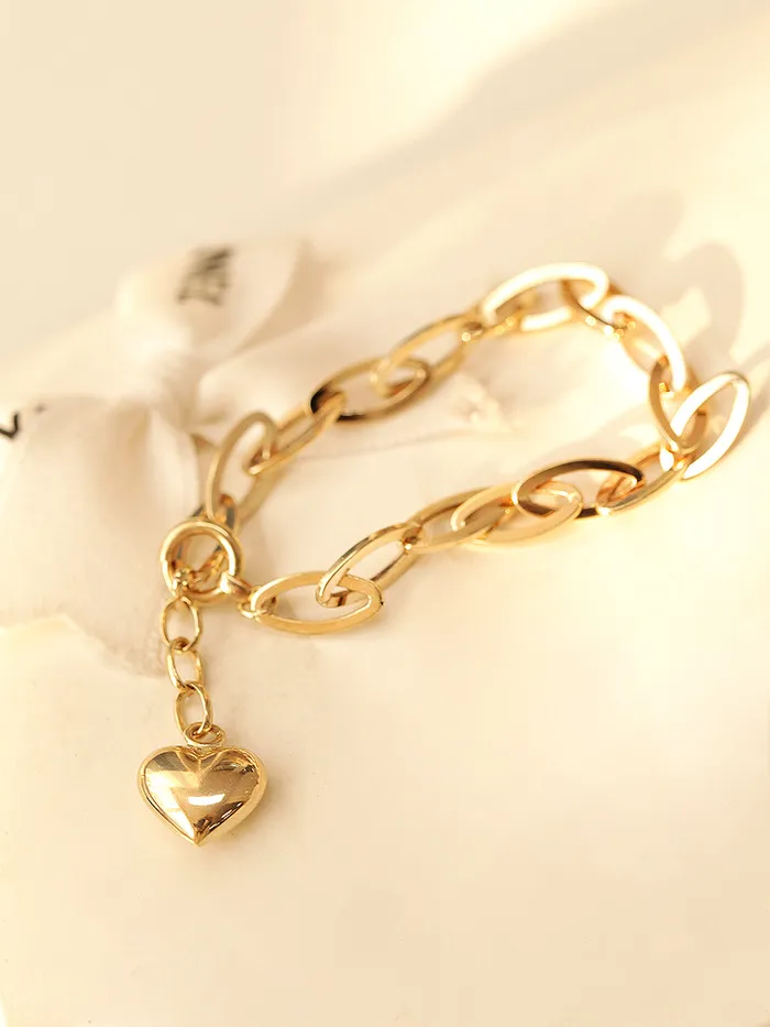 MinimalBijoux Bracelets 14K Gold Heart Round Chain Bracelet