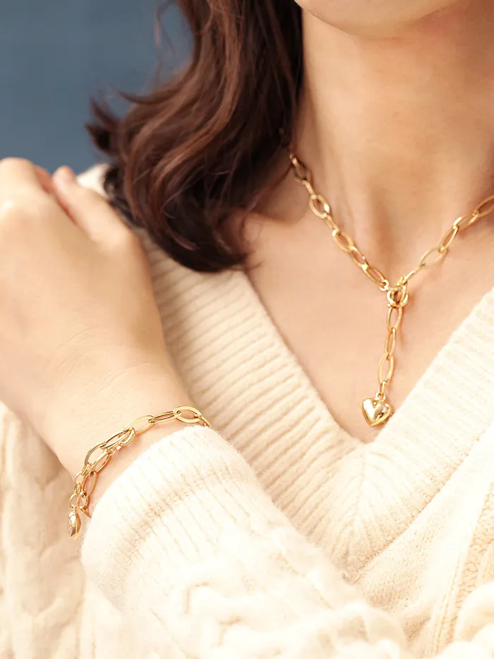 MinimalBijoux Bracelets 14K Gold Heart Round Chain Bracelet