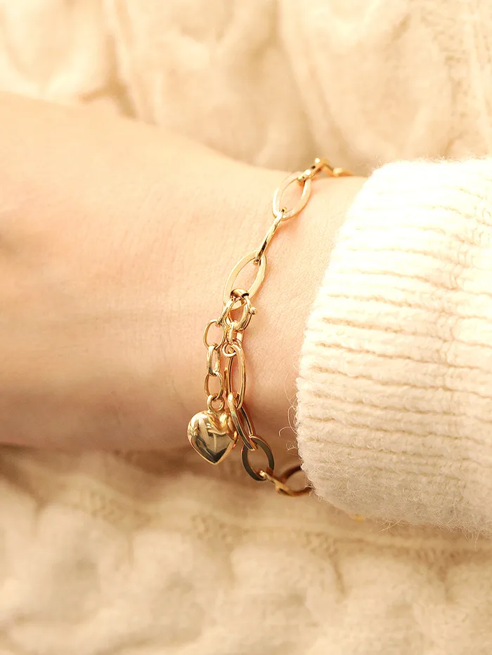MinimalBijoux Bracelets 14K Gold Heart Round Chain Bracelet