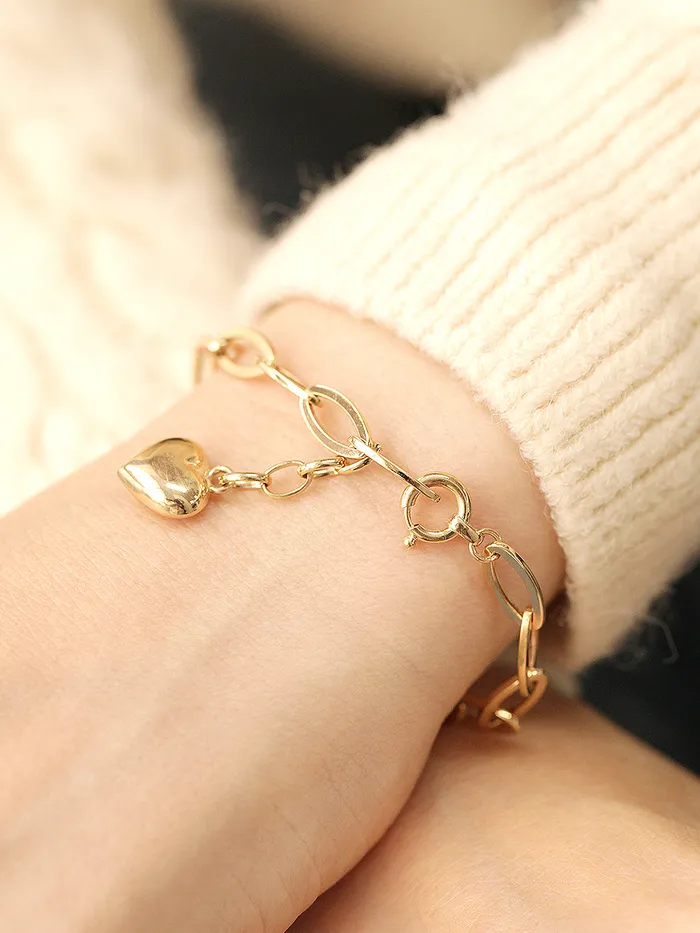 MinimalBijoux Bracelets 14K Gold Heart Round Chain Bracelet