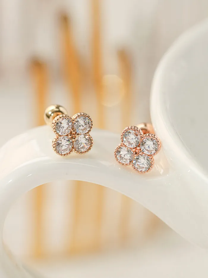 MinimalBijoux Earrings 14K Gold CZ clover Cartilage Earring 20G18G16G