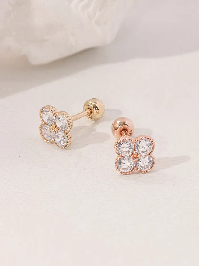 MinimalBijoux Earrings 14K Gold CZ clover Cartilage Earring 20G18G16G
