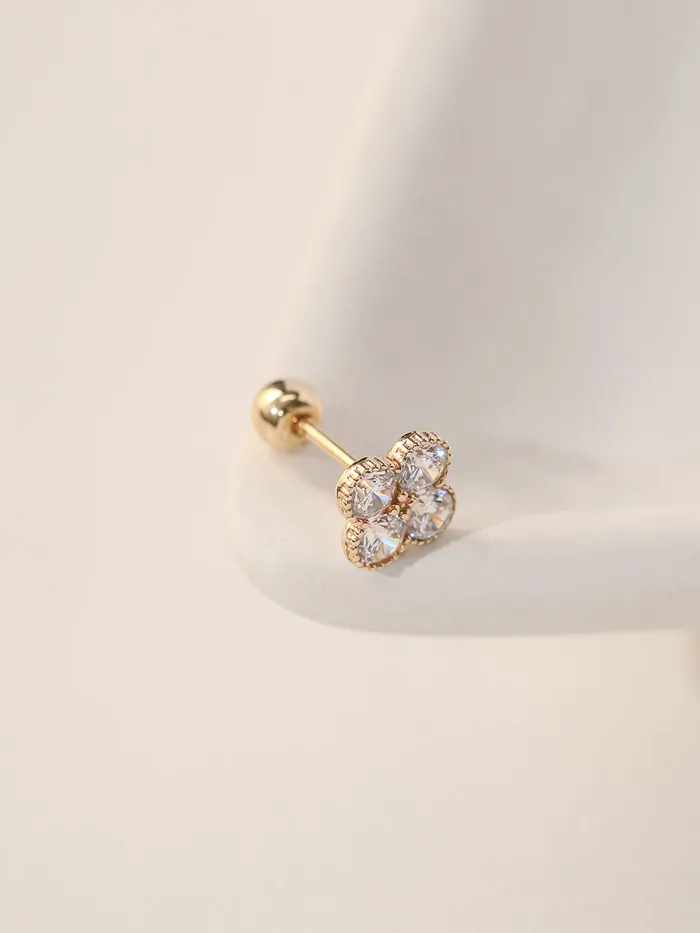 MinimalBijoux Earrings 14K Gold CZ clover Cartilage Earring 20G18G16G
