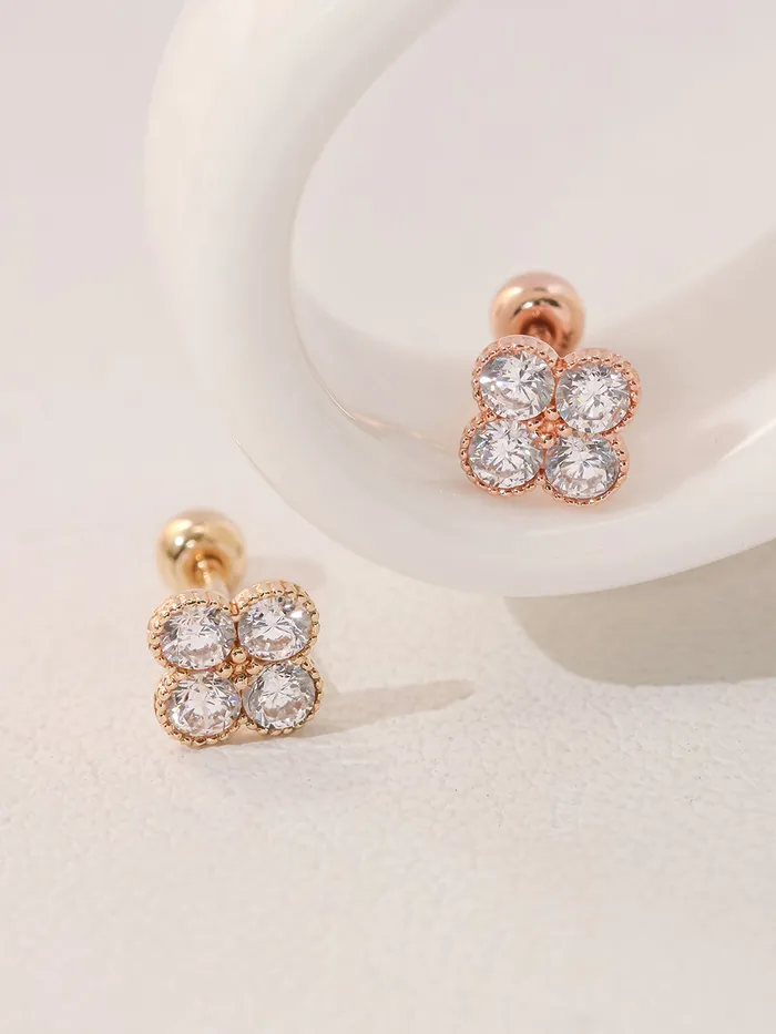 MinimalBijoux Earrings 14K Gold CZ clover Cartilage Earring 20G18G16G