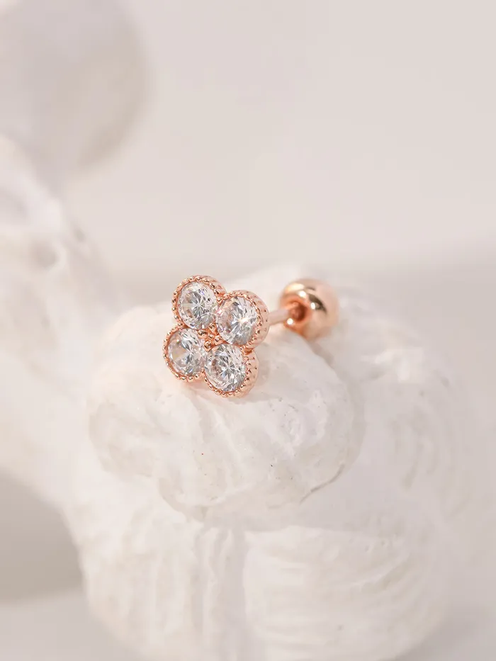 MinimalBijoux Earrings 14K Gold CZ clover Cartilage Earring 20G18G16G