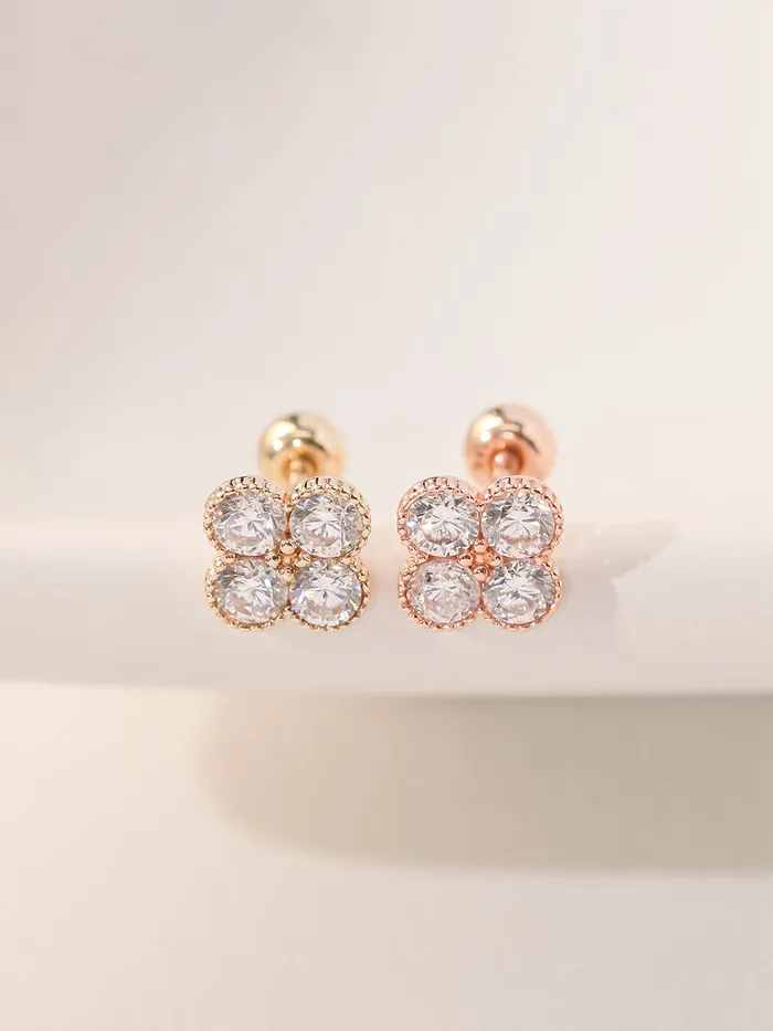 MinimalBijoux Earrings 14K Gold CZ clover Cartilage Earring 20G18G16G