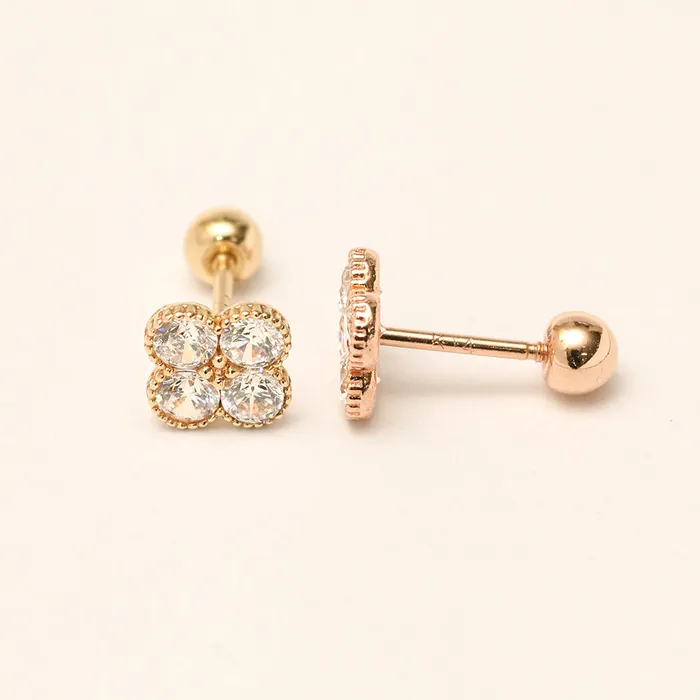 MinimalBijoux Earrings 14K Gold CZ clover Cartilage Earring 20G18G16G