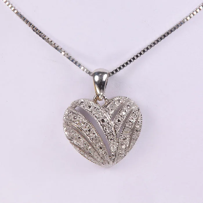 Moriartys Gem Art Necklaces 14K White Gold Diamond Heart Pendant