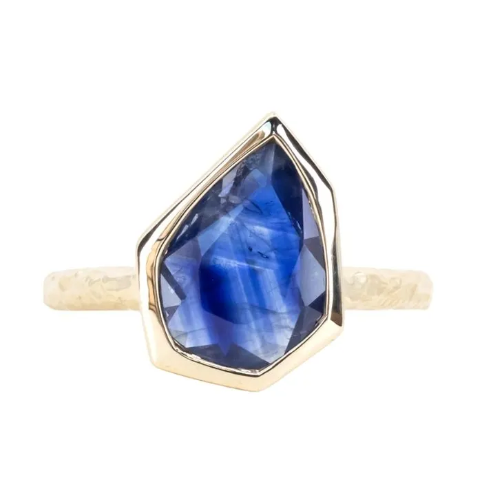 Rings Reserved 198ct Indigo Blue Geo Slice Sapphire Evergreen Low Profile Bezel Solitaire Ring in 14k Yellow Gold Discovery Gems Rings Reserved 198ct Indigo Blue Geo Slice Sapphire Evergreen Low Profile Bezel Solitaire Ring in 14k Yellow Gold Discovery Gems
