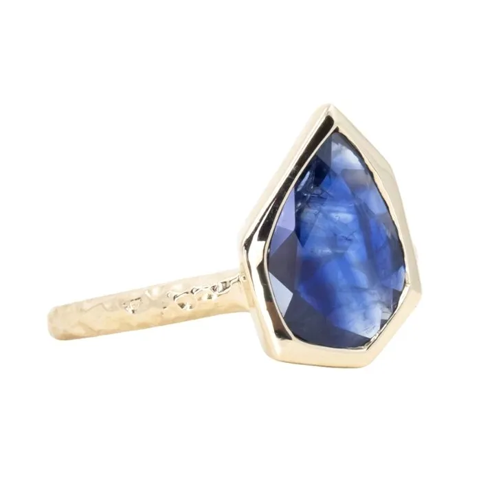 Rings Reserved 198ct Indigo Blue Geo Slice Sapphire Evergreen Low Profile Bezel Solitaire Ring in 14k Yellow Gold Discovery Gems