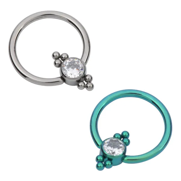 Rings Tulsa Body Jewelry Titanium Captive CZ TriBead Ring