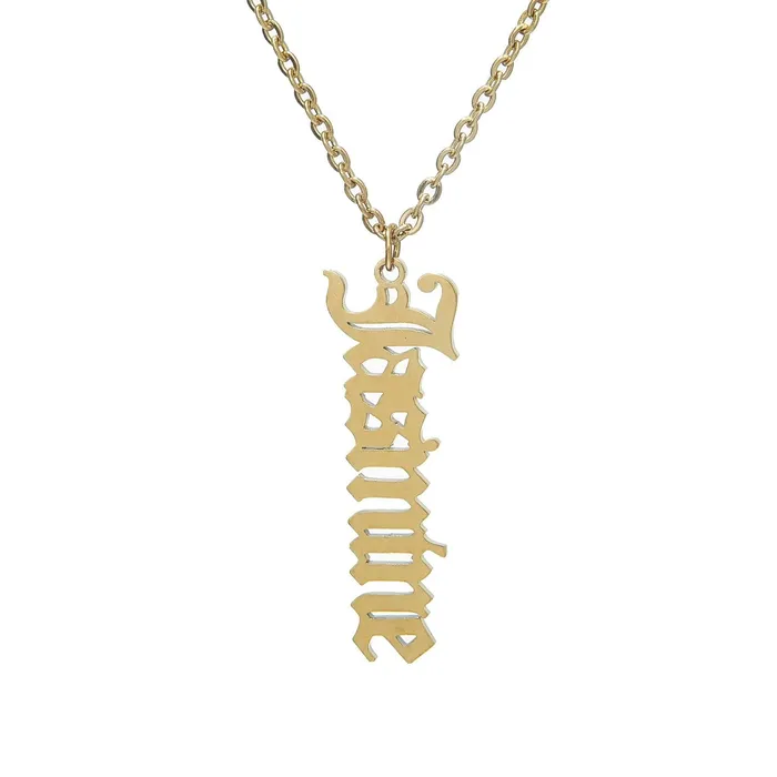 aiobo Necklaces Vertical Old English Nameplate Necklace