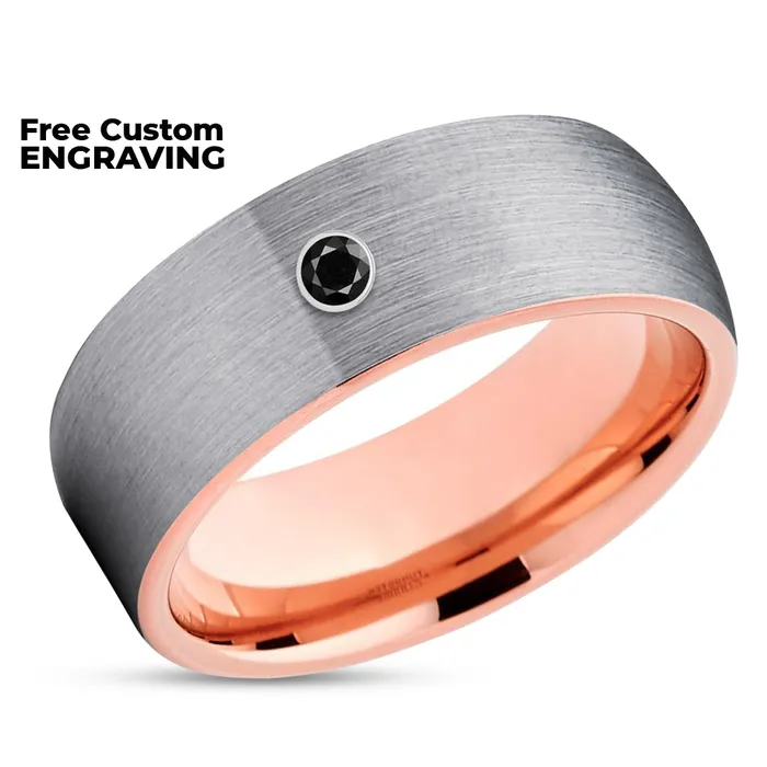 Clean Casting Jewelry Rings Black Diamond Wedding Ring Rose Gold Tungsten Ring Diamond Wedding Band