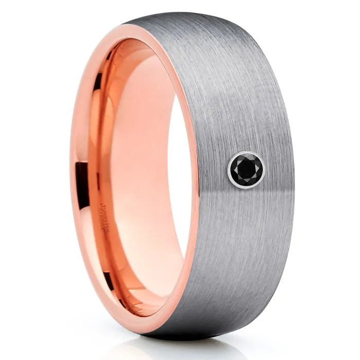 Clean Casting Jewelry Rings Black Diamond Wedding Ring Rose Gold Tungsten Ring Diamond Wedding Band