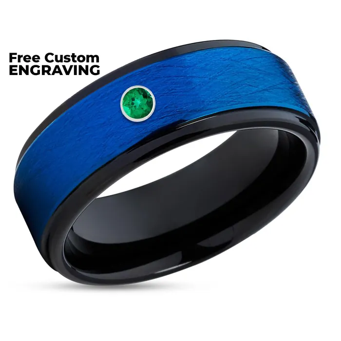 Clean Casting Jewelry Rings Emerald Tungsten Ring Blue Tungsten Band Emerald Tungsten Band 8mm