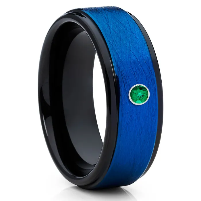 Clean Casting Jewelry Rings Emerald Tungsten Ring Blue Tungsten Band Emerald Tungsten Band 8mm