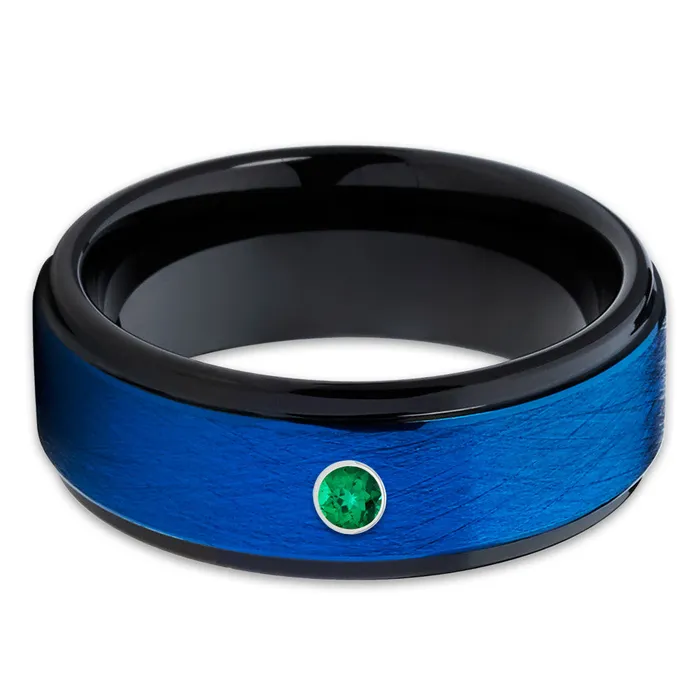 Clean Casting Jewelry Rings Emerald Tungsten Ring Blue Tungsten Band Emerald Tungsten Band 8mm