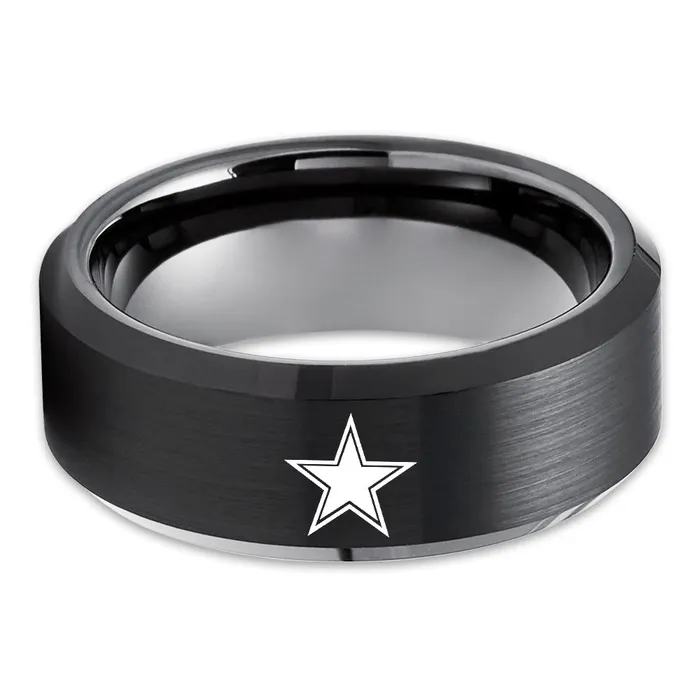 Rings Lucky Love Rings Black Tungsten Wedding Ring Dallas Cowboys Tungsten Ring Tungsten Carbide Ring Black Ring