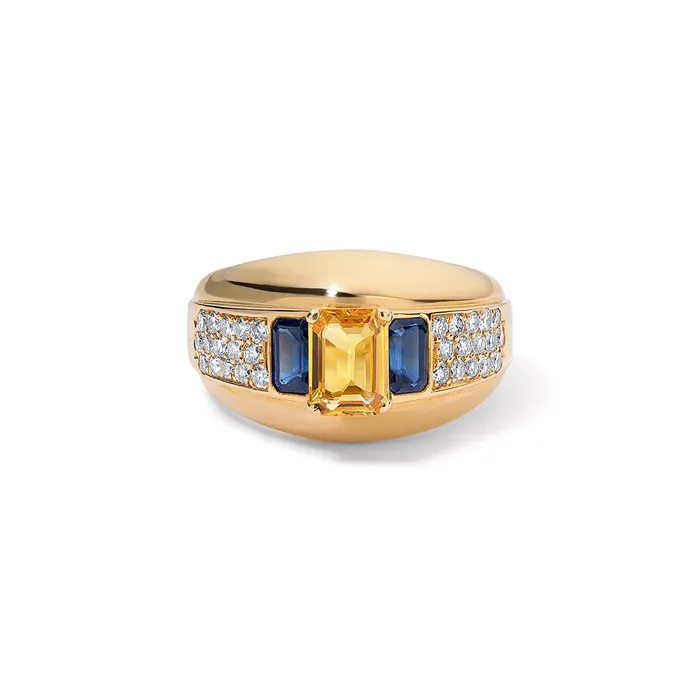 Rings SG Vintage Vintage Yellow and Blue Sapphire Diamond Cigar Ring