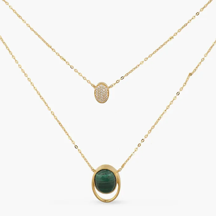 SILVER Malachite Duo Layer Oval Charm Silver Necklace Necklaces