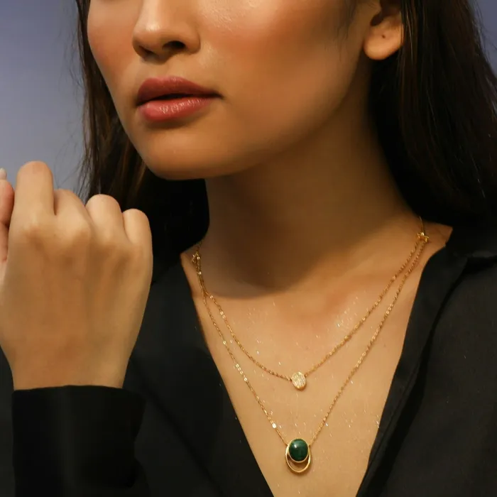 SILVER Malachite Duo Layer Oval Charm Silver Necklace Necklaces