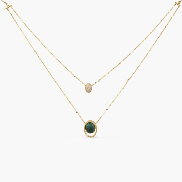 SILVER Malachite Duo Layer Oval Charm Silver Necklace Necklaces